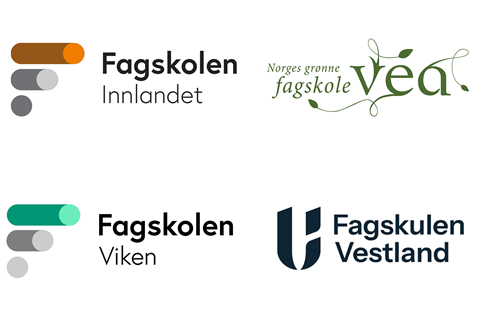 Logoer: Fagskolen Innlandet, Fagskolen Viken, Norges grønne fagskole – Vea, Fagskulen Vestland